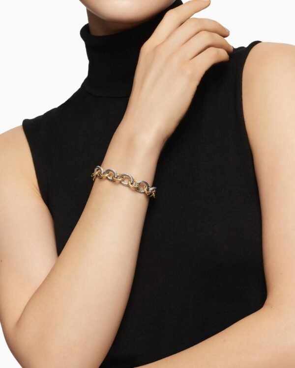 Oval Link Chain Bracelet Sterling Silver with 18K Yellow Gold - 19CM