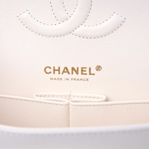 Caviar Quilted Medium Double Flap White