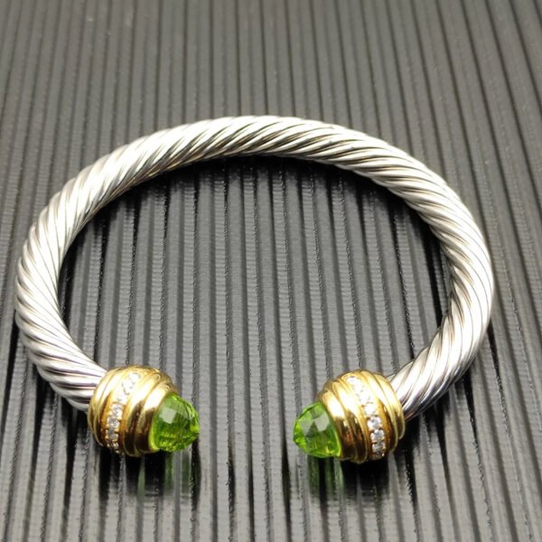 Classic Cablespira&reg; Bracelet Sterling Silver with 14K Yellow Gold,Prasiolite and Diamonds, 7mm
