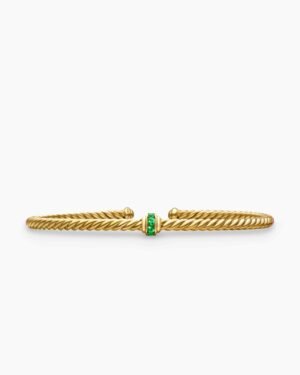 Classic Cablespira&reg; Station Bracelet 18K Yellow Gold with Pav&eacute; Emeralds, 3mm