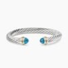 Classic Cable Bracelet Sterling Silver with 14K Yellow Gold and Blue Topaz, 7mm