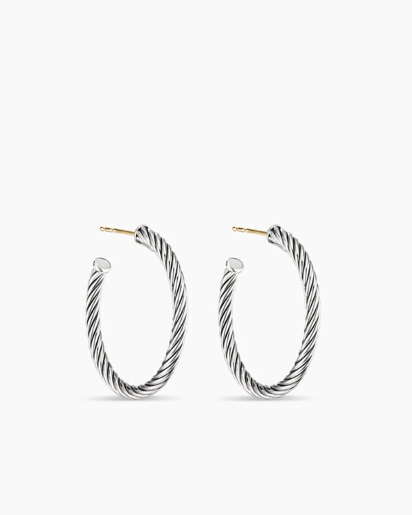 Cable Hoop Earrings Sterling Silver, 1in