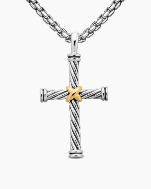 Cable Cross Pendant Sterling Silver with 18K Yellow Gold - A