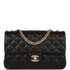 Medium Camellia Crush Flap Bag Black Lambskin Antique Gold Hardware
