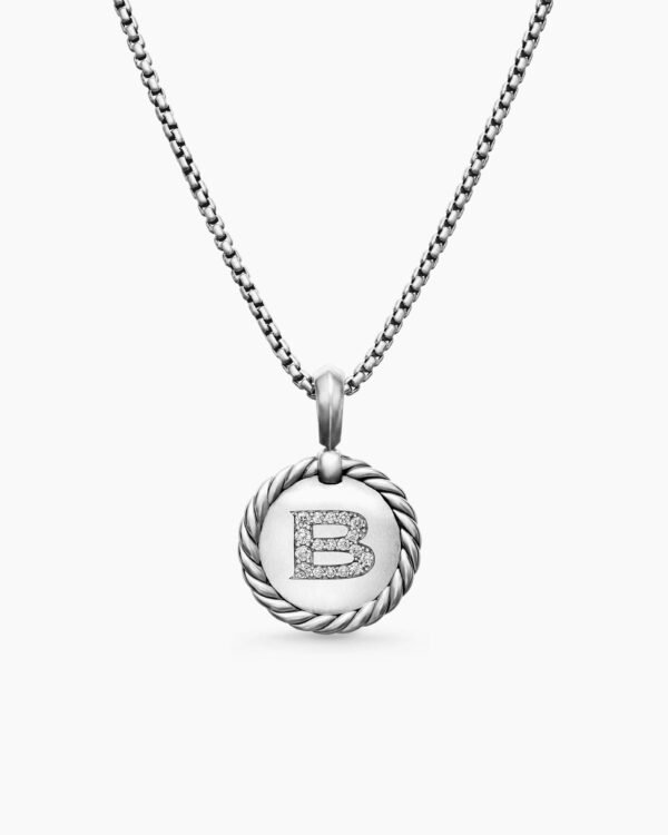 Initial Charm Necklace Sterling Silver with Diamond B