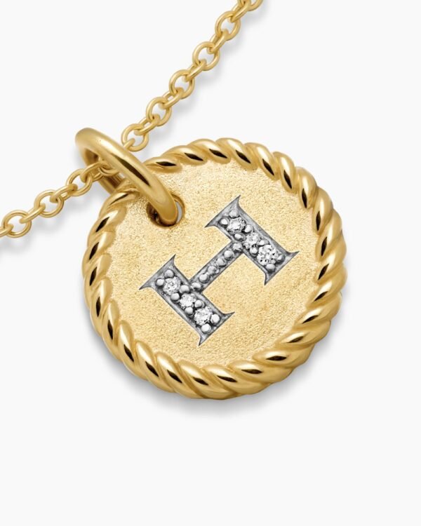 Initial Charm Necklace 18K Yellow Gold with Diamond H