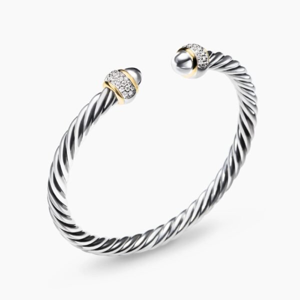 Cable Bracelet Sterling Silver with 18K Yellow Gold and Diamonds, 5mm