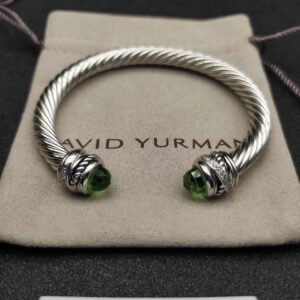 Classic Cable Bracelet Sterling Silver with Peridot and Diamonds, 7mm