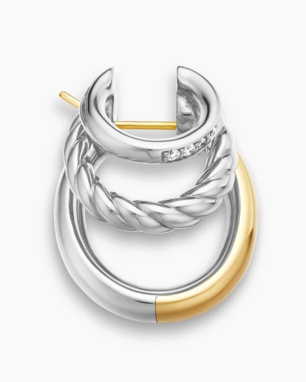 DY Mercer&reg; Three Row Hoop Earrings Sterling Silver with 18K Yellow Gold and Diamonds, 21mm