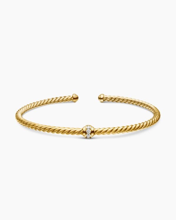 Classic Cablespira&reg; Station Bracelet 18K Yellow Gold with Diamonds, 3mm