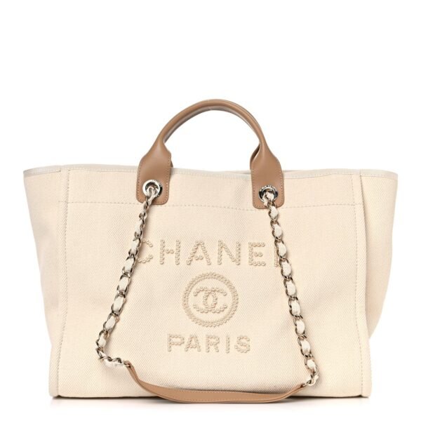 Canvas Pearl Large Deauville Tote Ecru Beige