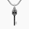 Memento Mori Skull Key Amulet Sterling Silver with Black Diamonds,
