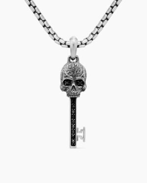 E7E05780-E147-1730-38D5-E3224A779C70.jpg Memento Mori Skull Key Amulet Sterling Silver with Black Diamonds,