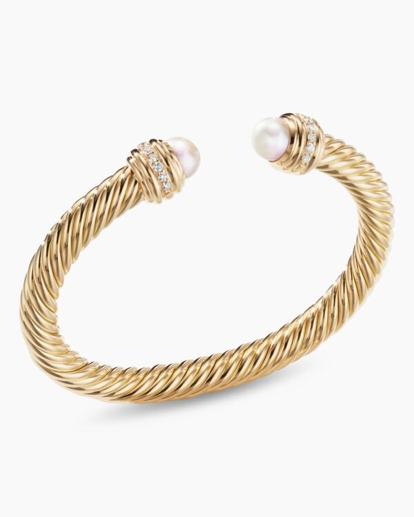 Classic Cablespira Bracelet 18K Yellow Gold with Pearls and Diamonds, 7mm