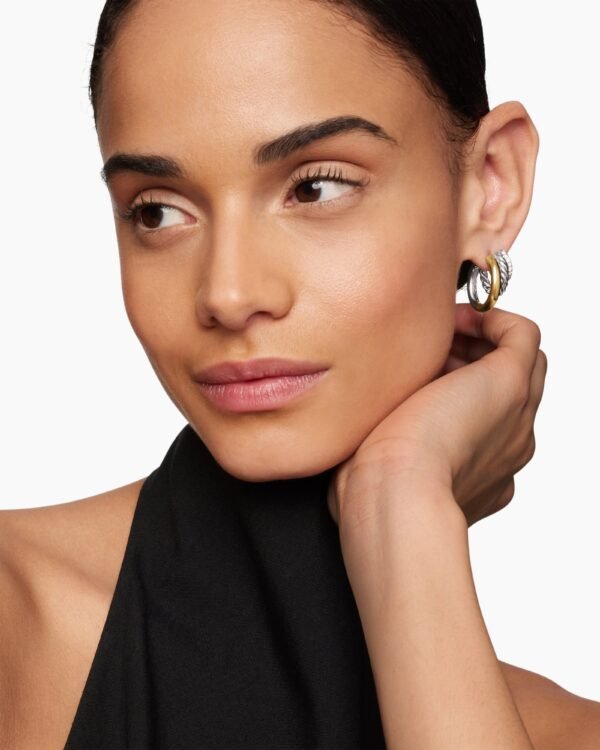 DY Mercer&reg; Three Row Hoop Earrings Sterling Silver with 18K Yellow Gold and Diamonds, 21mm