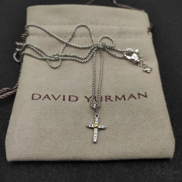 E92A2729-33F1-6CAC-8A3F-18ABD8063CAA.jpg Petite X Cross Necklace Sterling Silver with 14K Yellow Gold