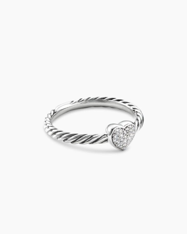 Cable Collectibles Heart Stack Ring Sterling Silver with Pave Diamonds, 6.2mm