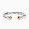 Classic Cable Bracelet Sterling Silver with 14K Yellow Gold Domes, 7mm