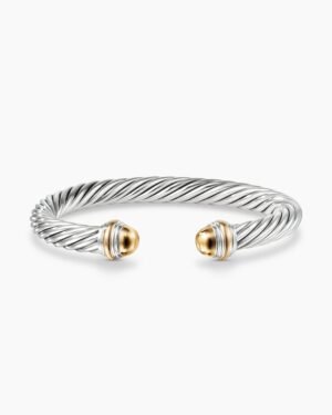 Classic Cable Bracelet Sterling Silver with 14K Yellow Gold Domes, 7mm