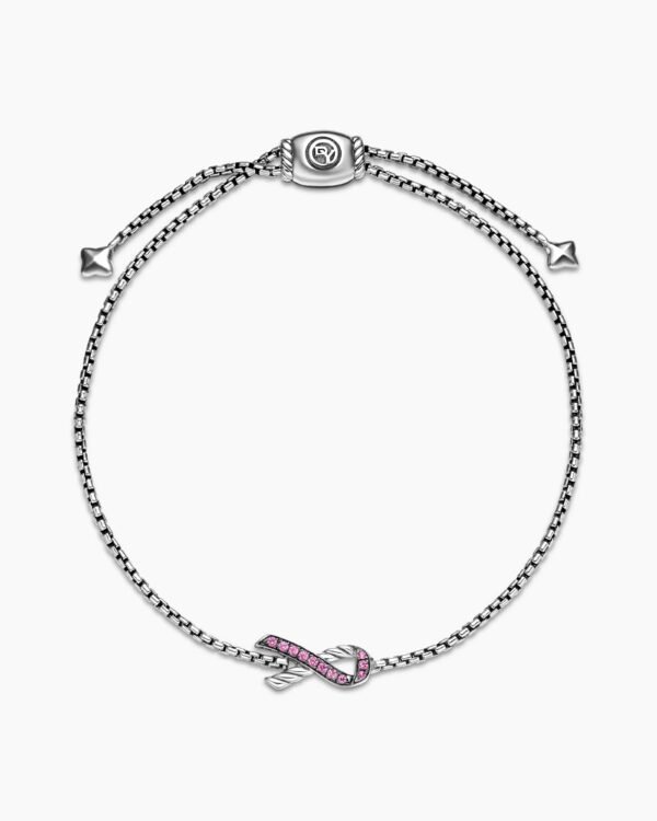 Cable Collectibles&reg; Ribbon Chain Bracelet Sterling Silver with Pav&eacute; Pink Sapphires