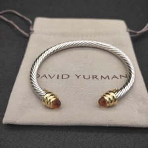 Classic Cable Bracelet Sterling Silver with Garnets crystal and Diamonds, 5mm