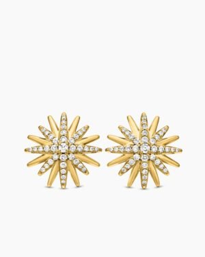 Starburst Stud Earrings 18K Yellow Gold with Diamonds, 19mm