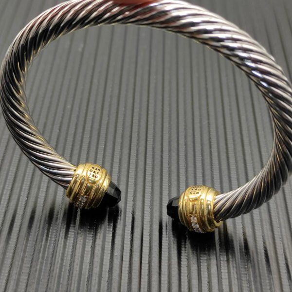 Classic Cablespira&reg; Bracelet Sterling Silver with 14K Yellow Gold,Black Onyx and Diamonds, 7mm