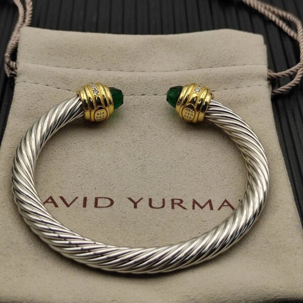 Classic Cablespira&reg; Bracelet Sterling Silver with 14K Yellow Gold,Prasiolite and Diamonds, 7mm