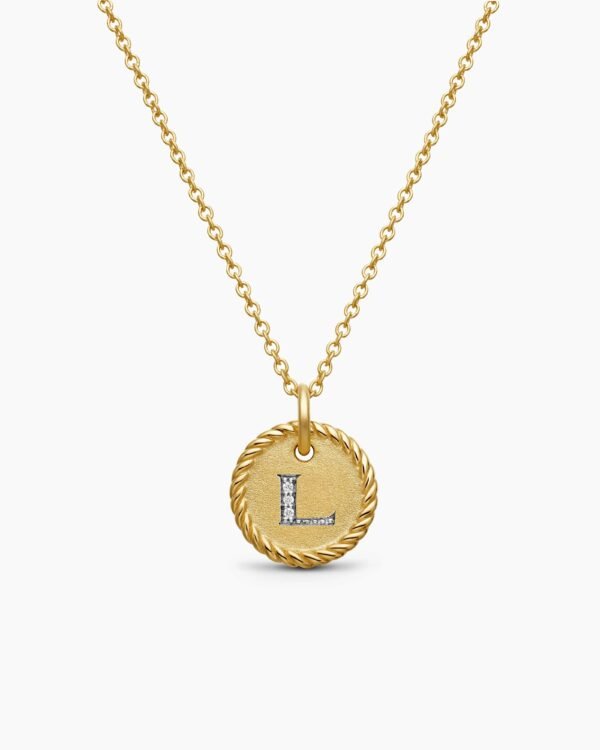 Initial Charm Necklace 18K Yellow Gold with Diamond L