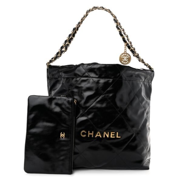 Glazed Calfskin Quilted Small Chanel 22 Black