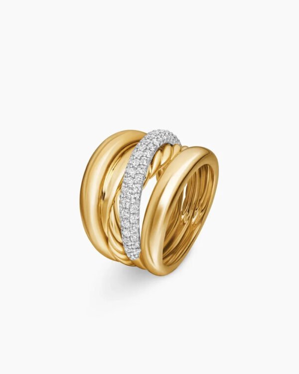 Pav&eacute; Crossover Five Row Ring 18K Yellow Gold with Diamonds - 6
