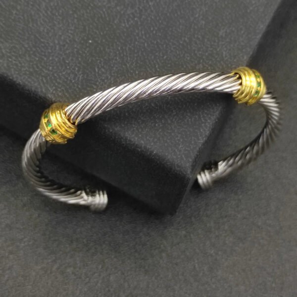 David Yurman 5mm 18k Gold and Sterling Silver Diamond Station Cable Bracelet