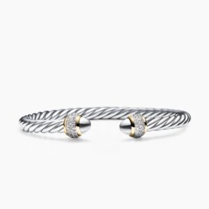 Cable Bracelet Sterling Silver with 18K Yellow Gold and Diamonds, 5mm