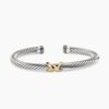 X Classic Cable Station Bracelet Sterling Silver with 14K Yellow Gold, 5mm