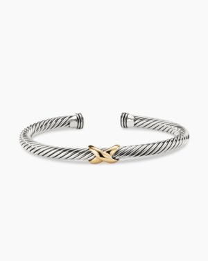 X Classic Cable Station Bracelet Sterling Silver with 14K Yellow Gold, 5mm