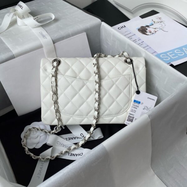 EC430078-FE0B-2097-5A44-BE0E667BB678.jpg CHANEL SMALL CLASSIC FLAP HANDBAG SILVER METAL