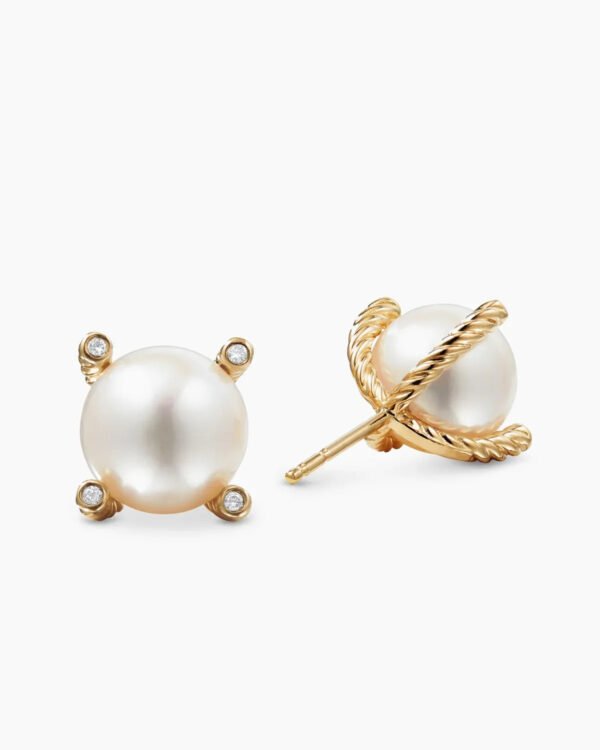 ECAA8829-0F25-FFEA-85BE-545438A5DFEE.jpg Pearl Stud Earrings 18K Yellow Gold with Pearls and Diamonds, 14mm