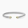 Classic Cable Bracelet Sterling Silver with 14K Yellow Gold and Peridot, 5mm