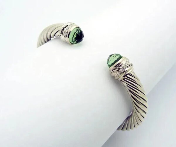 Classic Cable Bracelet Sterling Silver with Peridot Diamond Sterling 7 MM