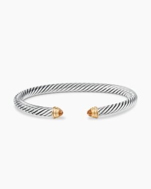 Classic Cable Bracelet Sterling Silver with 14K Yellow Gold and Citrine, 5mm