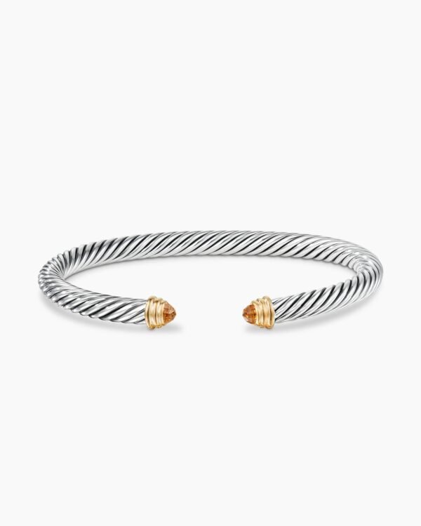 Classic Cable Bracelet Sterling Silver with 14K Yellow Gold and Citrine, 5mm