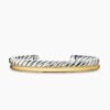 DY Mercer&reg; Two Row Cuff Bracelet Sterling Silver with 18K Yellow Gold, 11mm