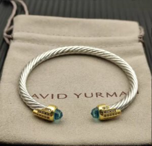 5mm Cable Bracelet with Aquamarine & Diamond Accents