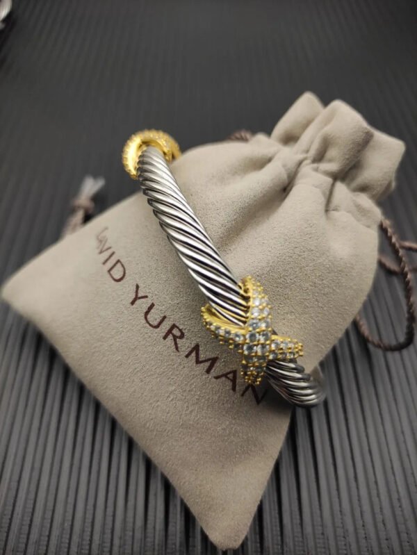 Cable Classic Bracelet with Pav&eacute; Diamond X in Two-Tone ??Where Classic Meets Radiance,7mm