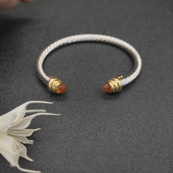 Classic Cable Bracelet Sterling Silver with Garnets crystal and Diamonds, 5mm