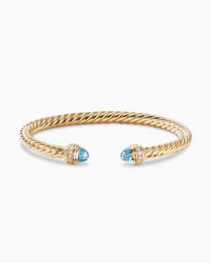 Classic Cablespira Bracelet 18K Yellow Gold with Blue Topaz and Diamonds, 5mm