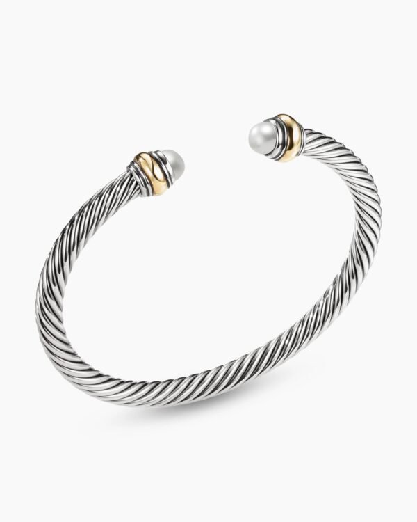Classic Cable Bracelet Sterling Silver with 14K Yellow Gold and Pearls, 5mm