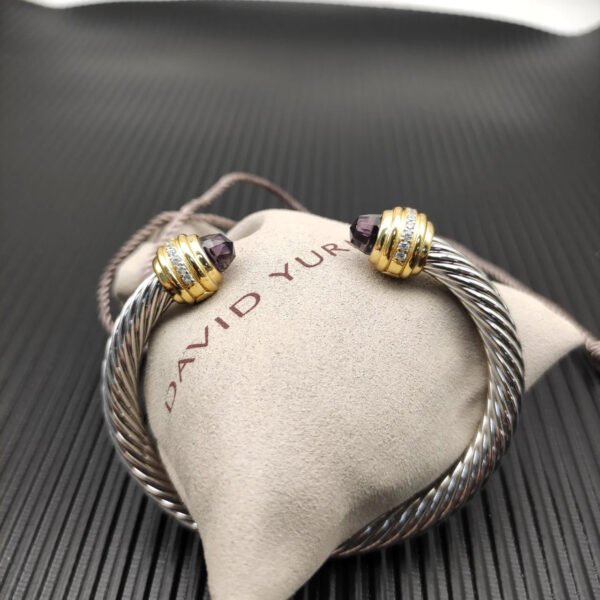 Classic Cablespira&reg; Bracelet Sterling Silver with 14K Yellow Gold,Amethyst and Diamonds, 7mm