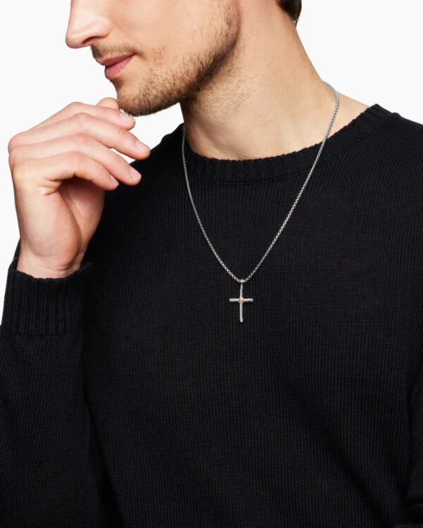 Cable Cross Pendant Sterling Silver with 18K Yellow Gold - A