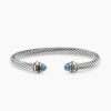 Classic Cable Bracelet Sterling Silver with 14K Yellow Gold and Blue Topaz, 5mm